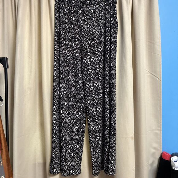 Ny Collection Womens XL Knit Wide Leg Pull On Pants Black Abstract Print - Picture 8 of 11